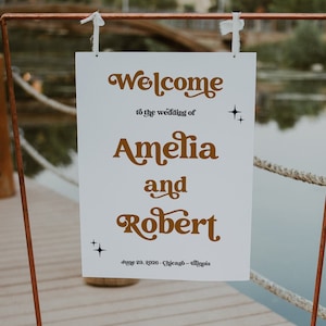 Modello di cartello di benvenuto per matrimonio retrò, cartello di benvenuto per matrimonio alla moda, cartello di benvenuto per matrimonio stampabile, celeste, rame, modificabile, istantaneo, 72