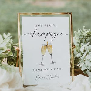 Wedding Champagne Sign, Minimalist Wedding Champagne Toast, Sparking Wine, Bar Sign, Editable Template, Instant Download, 135