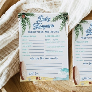 Prédictions et conseils de surf pour bébé, baby shower à la plage, baby shower d'été, modifiable, conseils de bricolage, téléchargement immédiat, conseils de bébé, 114
