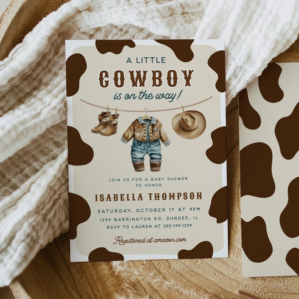 Cowboy Baby Shower Invitation Template, A Little Cowboy Baby Shower Invitation, West Baby, Rodeo Baby, Ranch, Western Baby, Editable, 111
