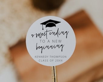 A Sweet Ending to a New Beginning Sticker, Graduation Treat Stickers, Candy Bar Stickers, Graduation Stickers, Editable, Template, 41