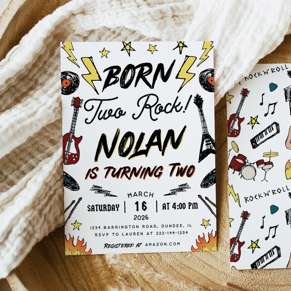 Born Two Rock 2nd Birthday Party Invitation Rock and Roll Party Punk Rock Birthday Party Two Rocks 2nd Birthday Instant Download, 109