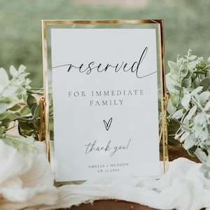 Reserved Signs For Wedding Tables, Reserved for Family Sign, Minimalist Modern Wedding Sign, Modern Wedding Sign Printable, Editable, 137