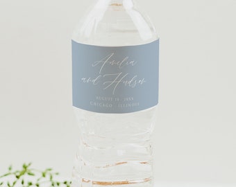 Wedding Water Bottle Label Template, Printable Water Bottle, Dusty Blue Wedding, Water Label, Instant Download, Shower, Engagement, 06