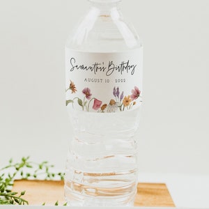 Water Bottle Label Template, Wildflower Water Label, Floral Water Label, Wildflower Birthday, Baby Shower, Instant Download, Editable, 55