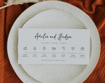 Minimalist Wedding Timeline Template, Wedding Timeline Card, Event Timeline Card, Wedding Icon Timeline Printable Instant DIY,  Welcome Bag