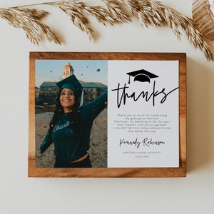 Graduation Photo Thank You Card , Graduation Thank you, Class of 2022, Graduate Hat Tag, Thank You Note, High School College, Editable, 41