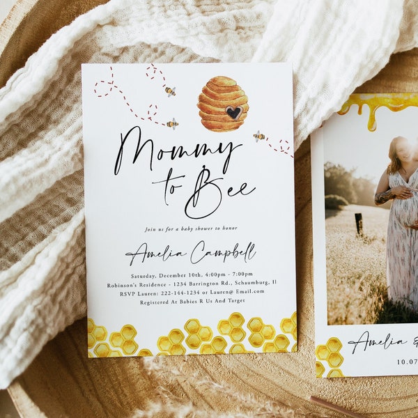 Bee Baby Shower Invitation, Mommy To Bee, Gender Neutral Baby Shower, Honey Bee Baby Shower,  Instant Download, Template