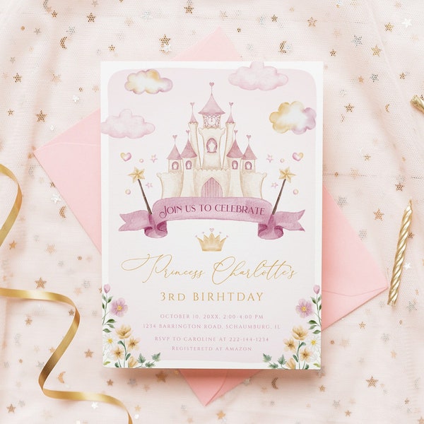 Princess Invitation, Princess Birthday Invitation Template, Princess party, Birthday Party, Girl Birthday Invitation, Crown Birthday, 105