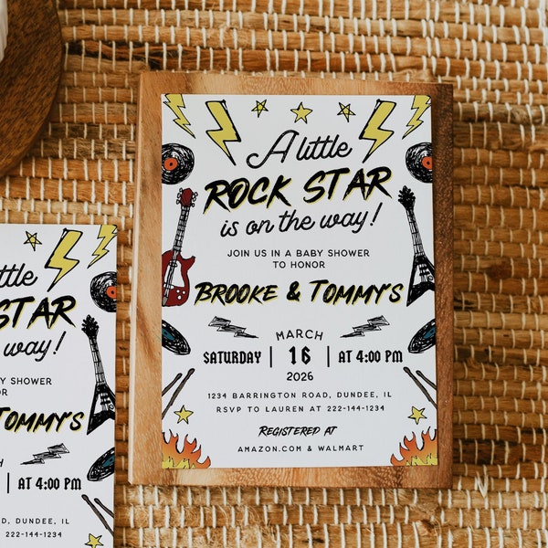 Rock and Roll Baby Shower Invitation, Born To Rock Baby Shower Invite, Rock Punk Baby Shower Invitation, Rock Team, Template, Editable, 109