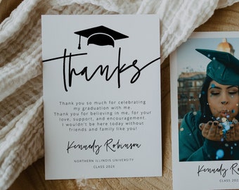 Graduation Thank You Card , Graduation Thank you, Class of 2022, Graduate Hat Tag, Thank You Note, High School College, Editable, 41