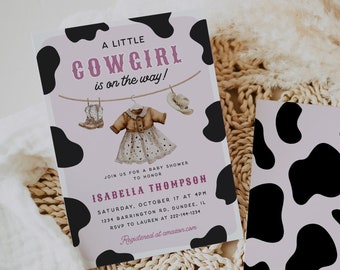 Cowgirl Baby Shower Invitation Template, A Little Cowgirl Baby Shower Invitation, West Baby, Rodeo Baby, Ranch, Western Baby, Editable, 111