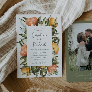 Citrus Wedding Invitation, Summer Wedding, Garden Wedding, Citrus Wedding, Orange Wedding, Editable Template, Instant Download, 18