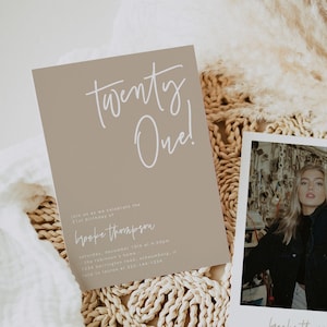 Modern Birthday Party Invite, Boho Birthday Invite,21st Birthday Party,  Neutral Tones Birthday Invite, Beige, Editable Template, 41G