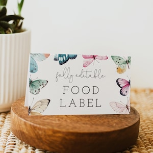 Butterfly Food Card Template, Food Label, Butterfly Tent Cards, Baby Shower Food Labels, Bridal Shower Label, DOWNLOAD, Editable, 92