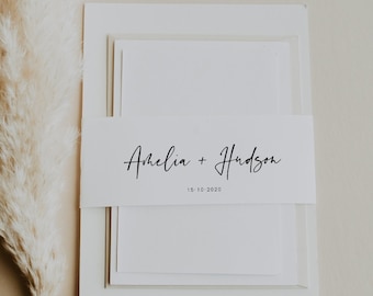 Modern Belly Band Printable, DIY Modern Wedding Invitation Wrap, Elegant, 100% Editable Text, INSTANT DOWNLOAD, Templett, Minimalist, 033