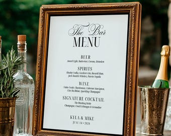 Szablon menu na drinki weselne „Old Money”, elegancki szyld barowy do druku, edytowalne menu baru otwartego, pobieranie cyfrowe, 5x7, 8x10, 8,5x11, A4, 145