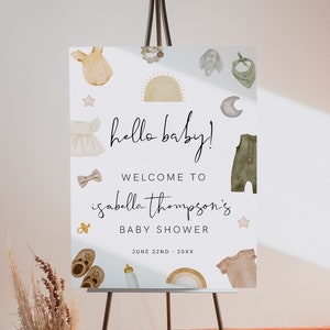 Gender Neutral Welcome Sign Template,  Boho Gender Reveal Boy Girl, Neutral Gender Reveal Baby Shower, Clothes Baby, Editable, Instant, 95