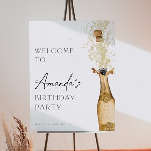 Champagne Birthday Welcome Sign, Sip Sip Champagne Minimalist Birthday Party Welcome Sign, Birthday Welcome, Elegant, Editable, Template, 89