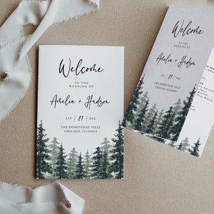 Pine Wedding Program Template, Foldable, Mountain Wedding Program, Rustic Wedding Program, Folded Program Wedding, Instant, Template, 005