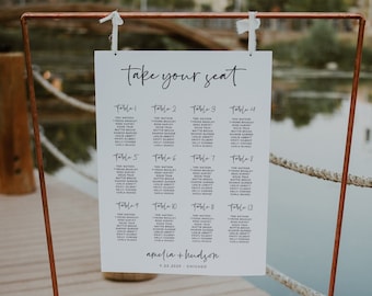 Modern Seating Chart Template, Printable Wedding Seating Sign, Black and White, Minimalist, Modern Wedding, Download, Editable Template, 43