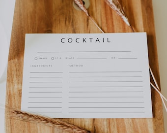 Cocktail Recipe Card Template, Personalized Recipe Card, Bar Drink Recipe Card, Editable Recipe Card, Printable Recipe Card, Recipe Card,039