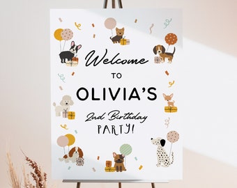 Dog Birthday Welcome Sign, Puppy Pawty Welcome Sign, Puppy Birthday Poster, Editable Welcome Sign, INSTANT DOWNLOAD, Editable, Instant, 130