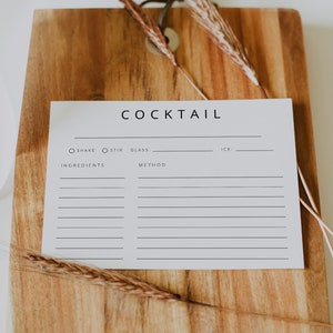 Modello di scheda ricetta per cocktail, scheda ricetta personalizzata, scheda ricetta per drink da bar, scheda ricetta modificabile, scheda ricetta stampabile, scheda ricetta, 039