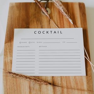 Cocktail Recipe Card Template, Personalized Recipe Card, Bar Drink Recipe Card, Editable Recipe Card, Printable Recipe Card, Recipe Card,039