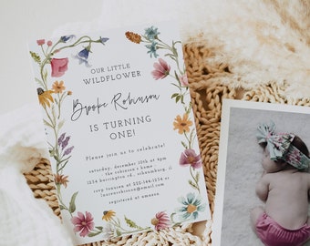 Wildflower Birthday Invitation Template, Our Little Wildflower Invitation, Wildflower Garden Birthday, Butterfly Wildflower, INSTANT, 55