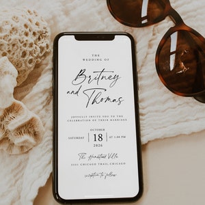 Electronic Wedding Invitation, Minimalist Wedding Digital Invitations, Modern Online, Calligraphy, Wedding Evite, Smartphone Invitation, 89