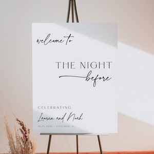 Minimalist Rehearsal Dinner Welcome Sign, Modern Wedding Rehearsal Welcome Sign, The Night Before Welcome, Elegant, Editable, Template, 89