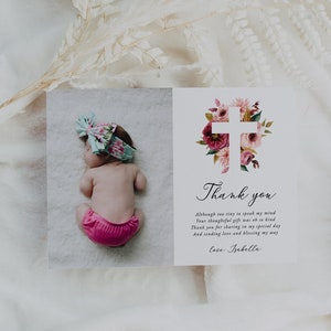 Taufe Dankeskarte, Rosentaufe, Blush Floral Taufe Danke, Taufe, Dankeschön Foto, bearbeitbar, Download, Vorlage, 59