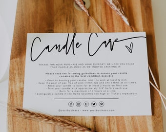 Candle Care Card Template, Printable Candle Instructions, Editable Care Card, Printable Product Instructions, Modern Candle Care, 41