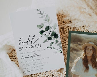 Greenery Bridal Shower Invitation, Greenery Bridal Shower, Editable Bridal Shower Template, Botanical Bridal Shower Invite, Template, 80