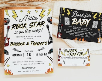 Rock Star Baby Shower Invitation Set Template, Diaper Sign, Book, Born to Rock Baby Shower Invitation, Rock and Roll Baby Shower, 109