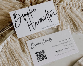 Boho business cards with qr code, Minimalist Business Cards, Chic Business Card, Calligraphy, Editable Business Card, Printable Business, 41