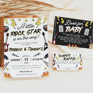 Rock Star Baby Shower Invitation Set Template, Diaper Sign, Book, Born to Rock Baby Shower Invitation, Rock and Roll Baby Shower, 109