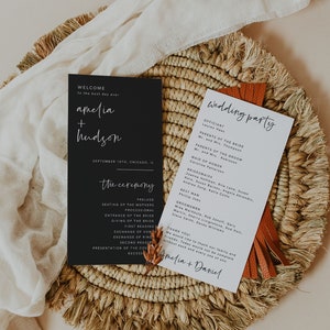 Boho Wedding Program Template, Modern Wedding Program, Black Program, Minimal Program, Printable Program Wedding, Instant, Boho, 43