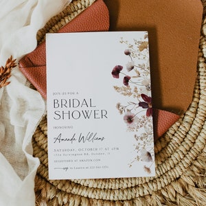 Wildflower Bridal Shower Invitation, Floral Bridal Shower, Wildflower Bridal, Bridal Brunch, Autumn Bridal, Download, Template, 90 image 1