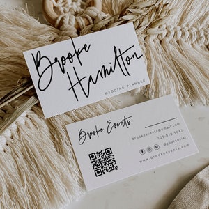 Boho business cards with qr code, Minimalist Business Cards, Chic Business Card, Calligraphy, Editable Business Card, Printable Business, 41