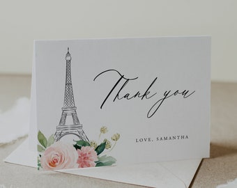 Paris birthday Flower Stickers PARIS Paris Bridal Shower Thank You Card Personalized Gift French Baby Shower Paris Greeting Cards