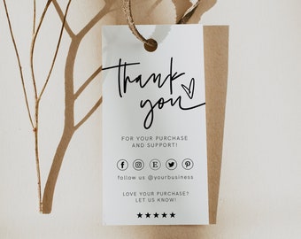 Modern Small Business Tag, Business Tag, Product Tag, Printable Thank You Tags, Editable Hang Tag, Personalized Tag, Editable, Template