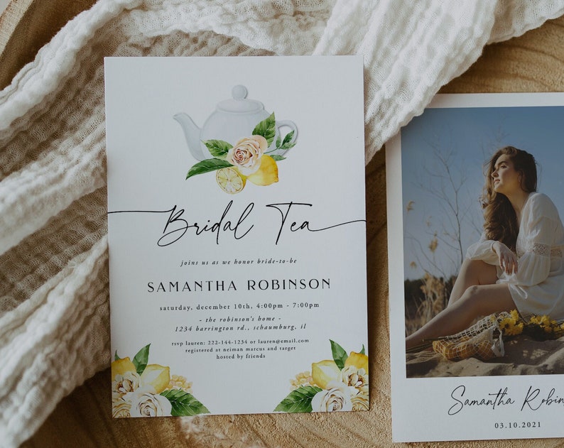 Bridal Shower Tea Party Invitation Template Printable Lemon Bridal Tea Shower Invite Bridal Brunch Editable Text Download
