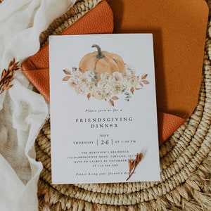 Friendsgiving Invitation Template, Pumpkin Thanksgiving Invitation, Printable, Instant Download, Editable, Floral, Fall Invitation Boho, 032