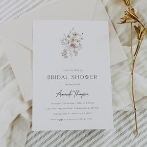 Minimalist Floral Bridal Shower Invitation, Floral Bridal Shower, Wildflower Bridal, Bridal Brunch, Winter Bridal, Download, Template, 81