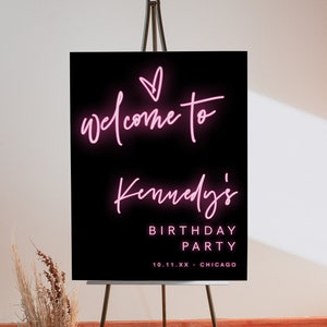 Neon Birthday Party Welcome Poster Instant Download Editable, Neon Birthday Welcome Sign, Welcome Birthday, Any Age, Download, Editable, 84