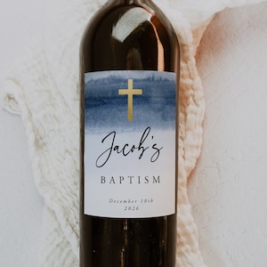 Baptism Wine Label Template, Blue & Gold Wine Labels, Editable Wine Labels, Printable Wine Labels, Personalized gift, Download, 17