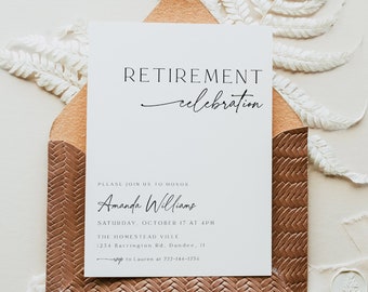Minimalist Retirement Celebration Invitation Template, Fully Editable Text, Invite For Men Or Women, Retirement Party, Dinner, Download, 89