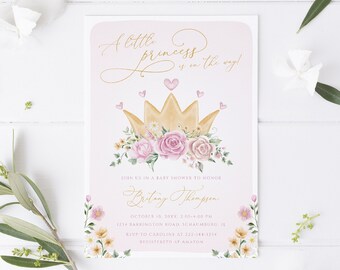 Princess Baby Shower Invitation, Girl Baby Clothes Shower Invite, Crown Baby Shower Invitation, A Little Princess, Template, Editable, 105